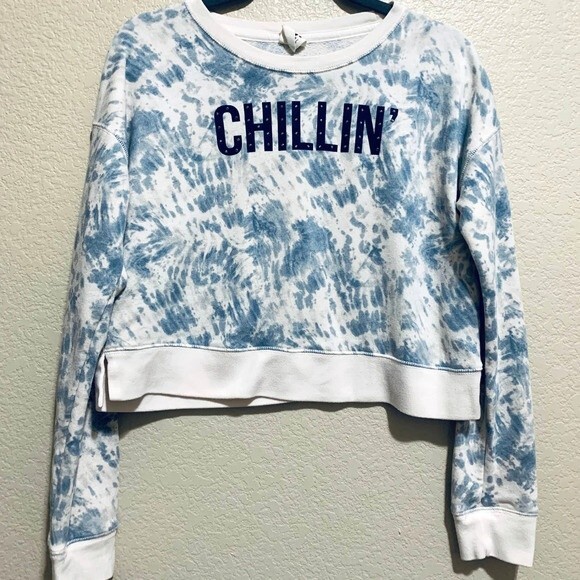Aeropostale blue sweatshirt Tokyo Darling CHILLIN crop top size L streetwear - Picture 1 of 6
